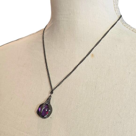 Necklace Handmade Gothic Purple Orb Pendant Claw Cage Chain 18" SKU2376 - Picture 3 of 7